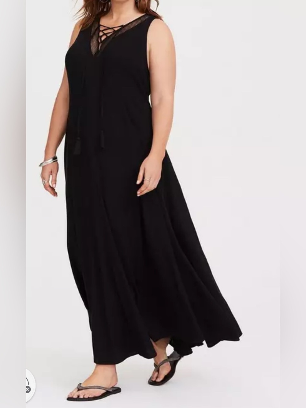 Torrid Black Lace-Up Challis Trapeze Maxi Dress Size 00 M/L 10